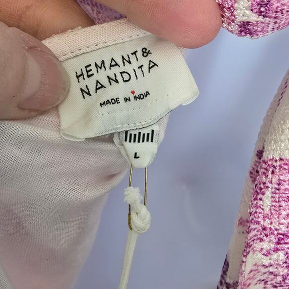 Hemant & Nandita Suki Mini Dress Floral Embroidered Smock Waist White Pink L NWT - Picture 6 of 15